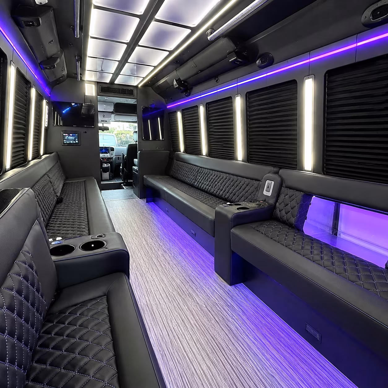 Interior of a party bus rental serving Seattle